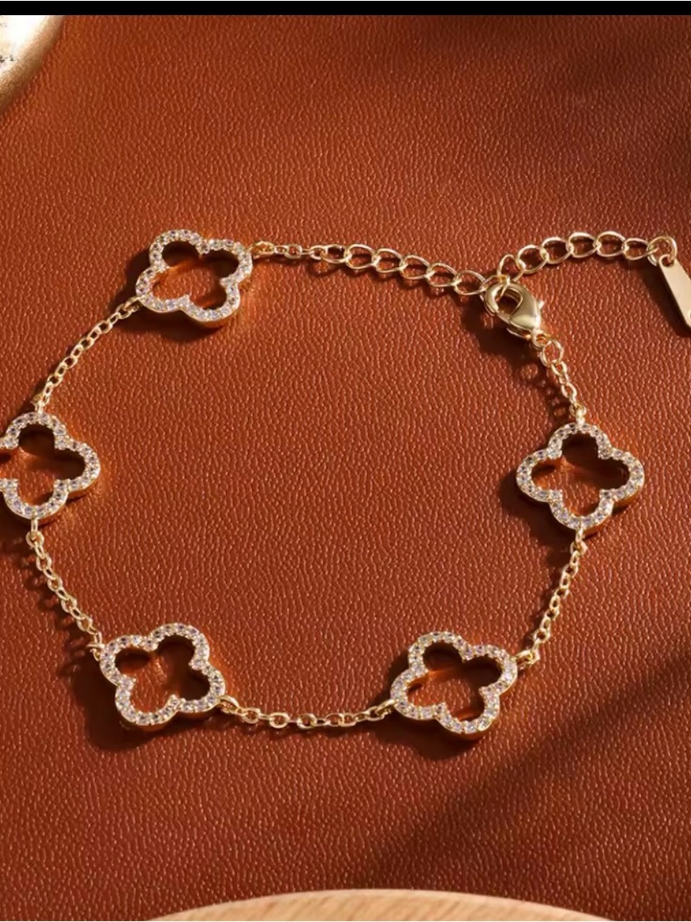Gold Clover Link Bracelet with Sparkling Accents